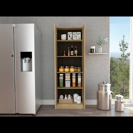 TUHOME Multistorage Cabinet, Double Door, Five Shelves, Light Oak/Black ADW6553
